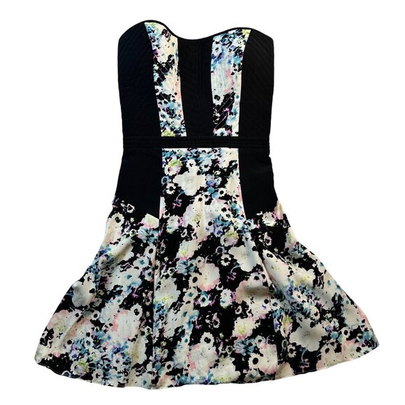 Parker Mara Mini Silk Dress Size S Corset Watercolor Floral Flowy Sassy Grunge - Picture 2 of 14